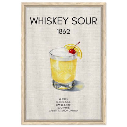 Whiskey Sour Cocktail Bar Art Print Light Wood Frame 40x60 cm 16x24″ Framed Canvas