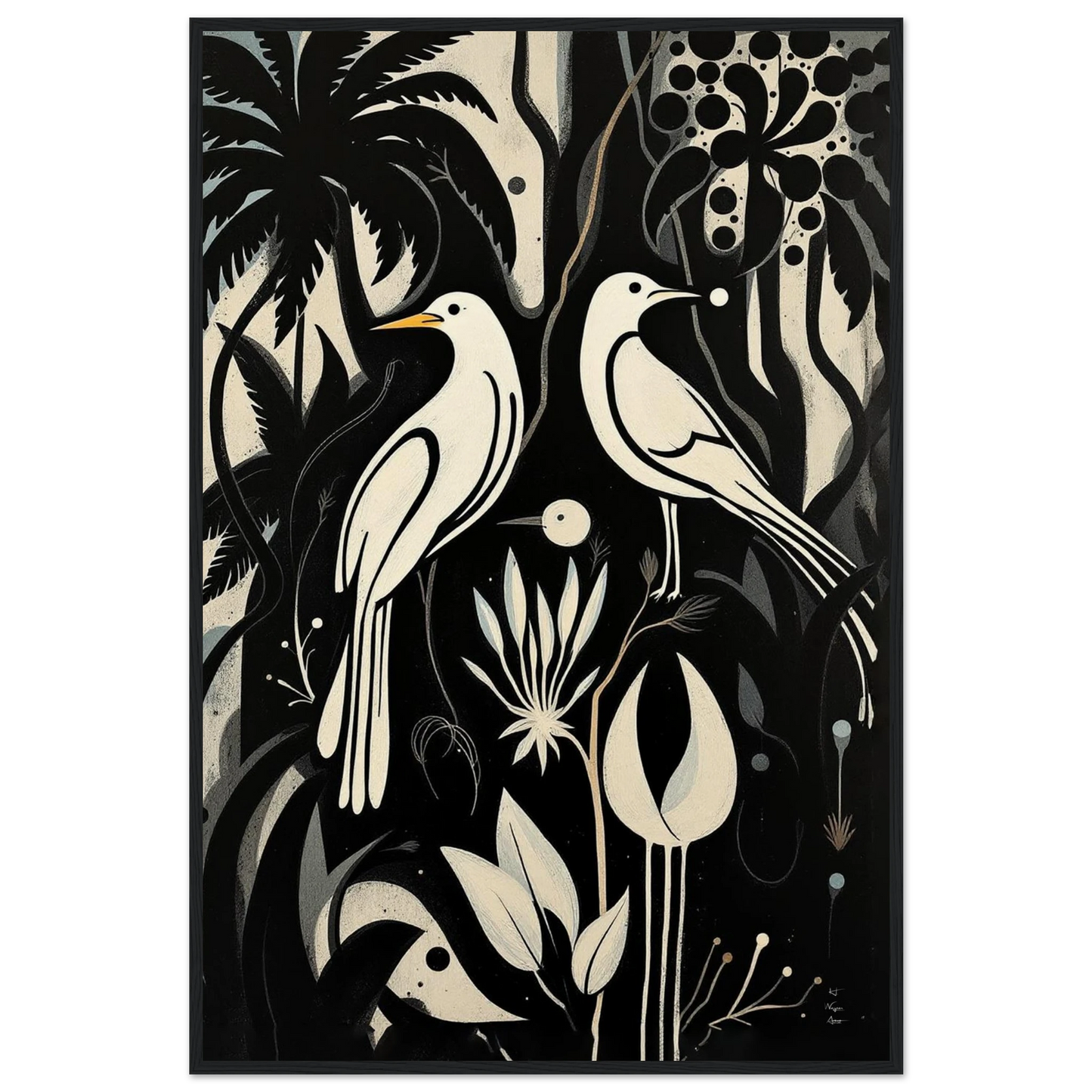Black & White Minimalist Bird Art Print Black Wood Frame 60x90 cm 24x36″ Museum-Quality Matte Paper Wooden Framed Poster