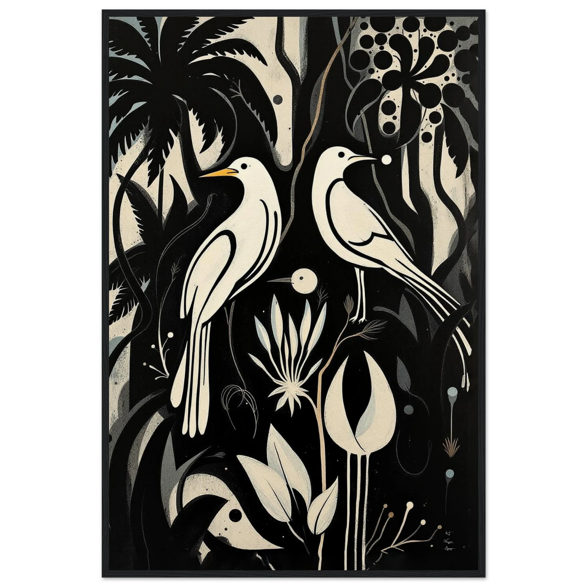 Black & White Minimalist Bird Art Print Black Wood Frame 60x90 cm 24x36″ Museum-Quality Matte Paper Wooden Framed Poster