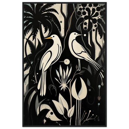 Black & White Minimalist Bird Art Print Black Wood Frame 60x90 cm 24x36″ Museum-Quality Matte Paper Wooden Framed Poster