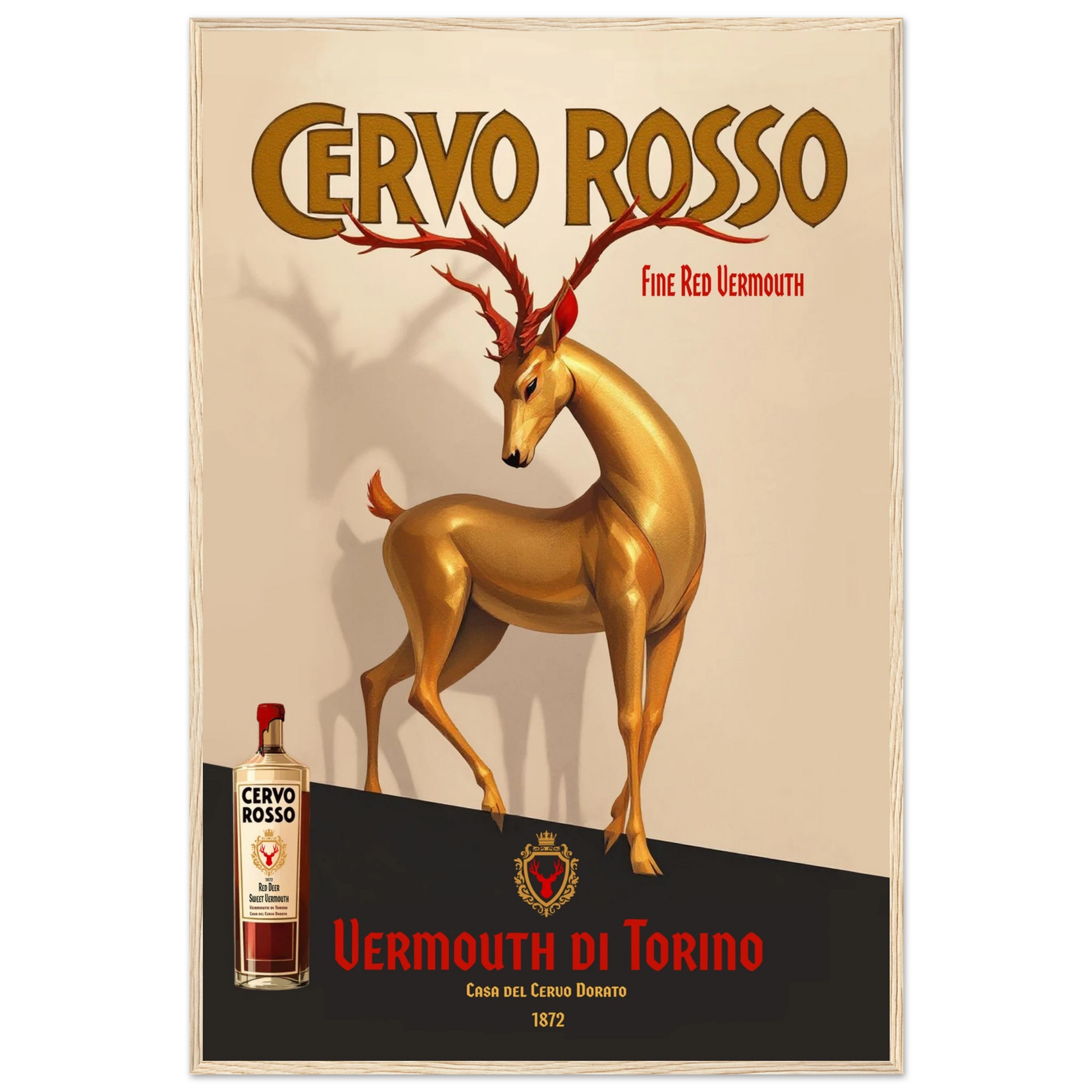 Art Deco Golden Deer Cocktail Bar Poster Print 60x90 cm 24x36″ Classic Matte Paper Wooden Framed Poster Light Wood Frame