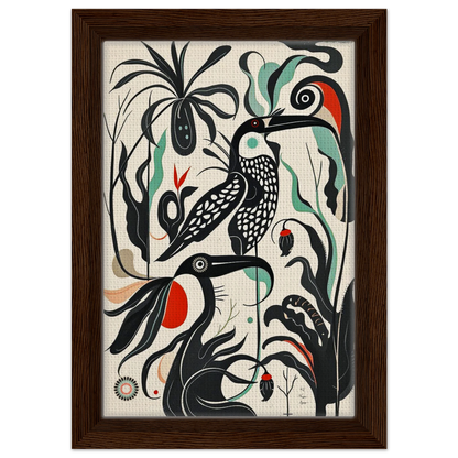 Mid-Century Modern Tropical Bird Art Print Dark Brown Wood Frame 20x30 cm 8x12″ Framed Canvas