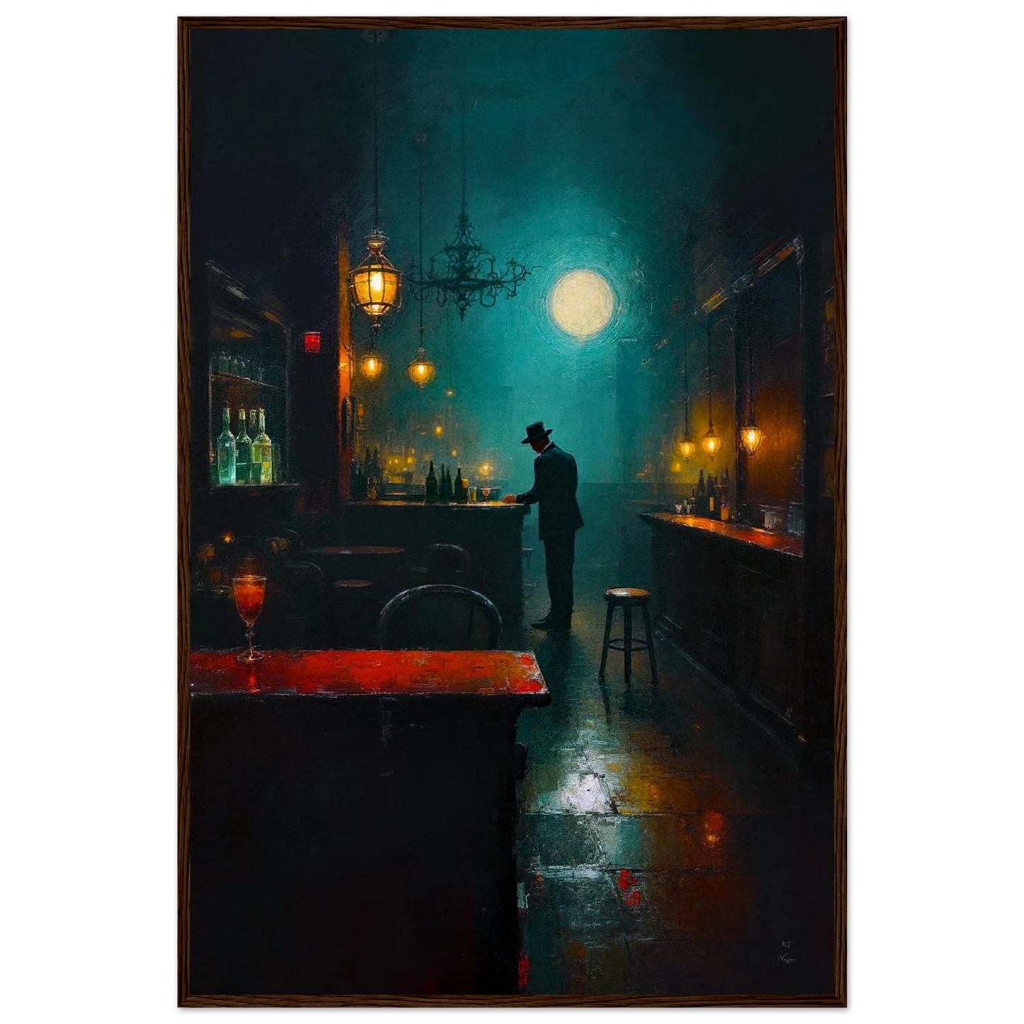 Speakeasy Bootleg Prohibition Bar Art Print Dark Brown Wood Frame 60x90 cm 24x36″ Museum-Quality Matte Framed Poster