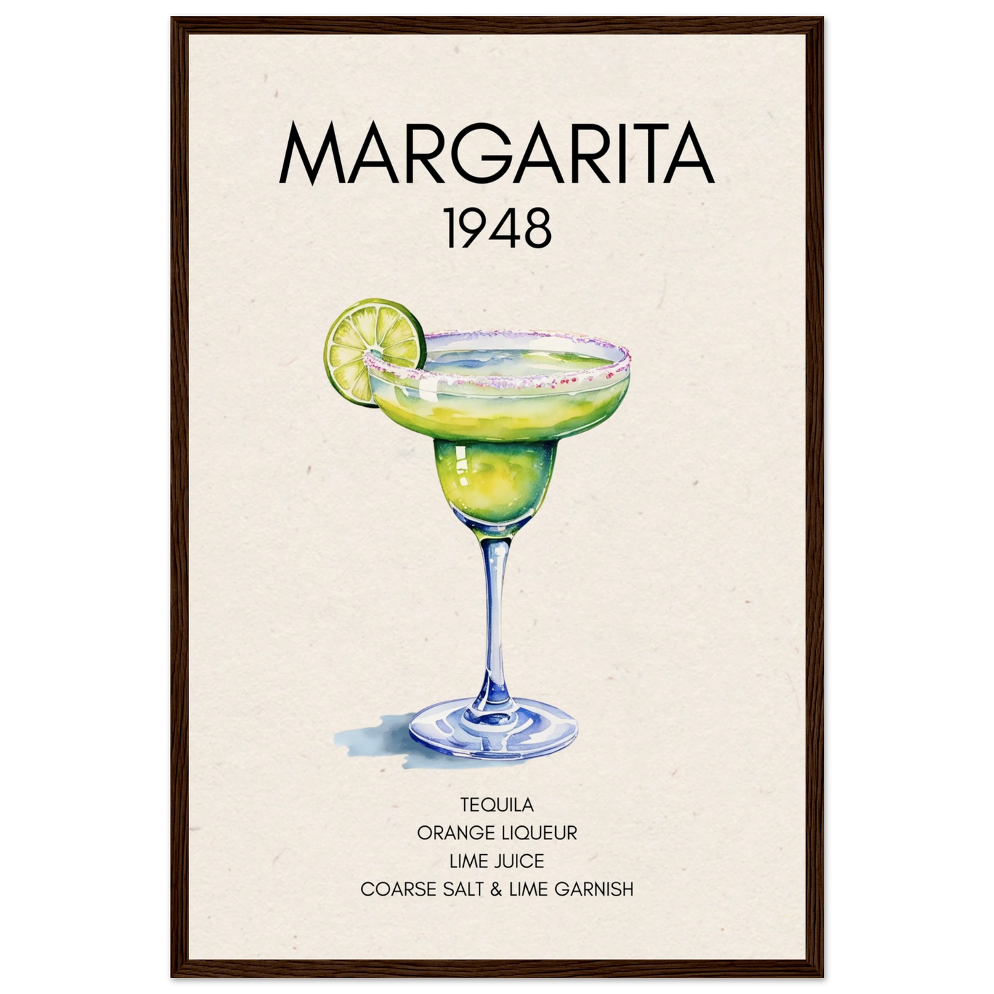 Margarita Cocktail Bar Poster Print Dark Brown Wood Frame 40x60 cm 16x24″ Museum-Quality Matte Paper Wooden Framed Poster