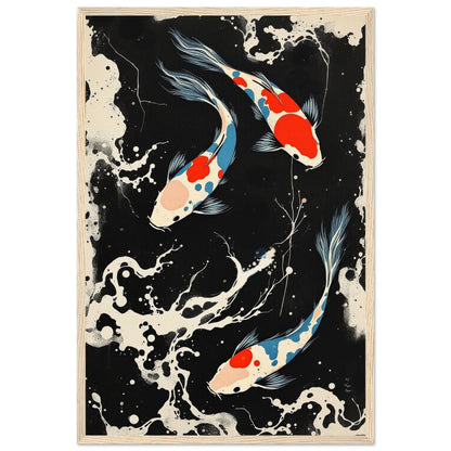 Modern Black White Koi Fish Ocean Art Print 40x60 cm 16x24″ Museum-Quality Matte Paper Wooden Framed Poster Light Wood Frame