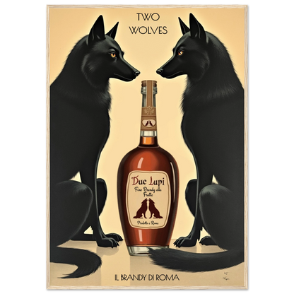 Two Wolves Italian Cocktail Bar Art Print 70x100 cm 28x40″ Classic Matte Paper Wooden Framed Poster Light Wood Frame