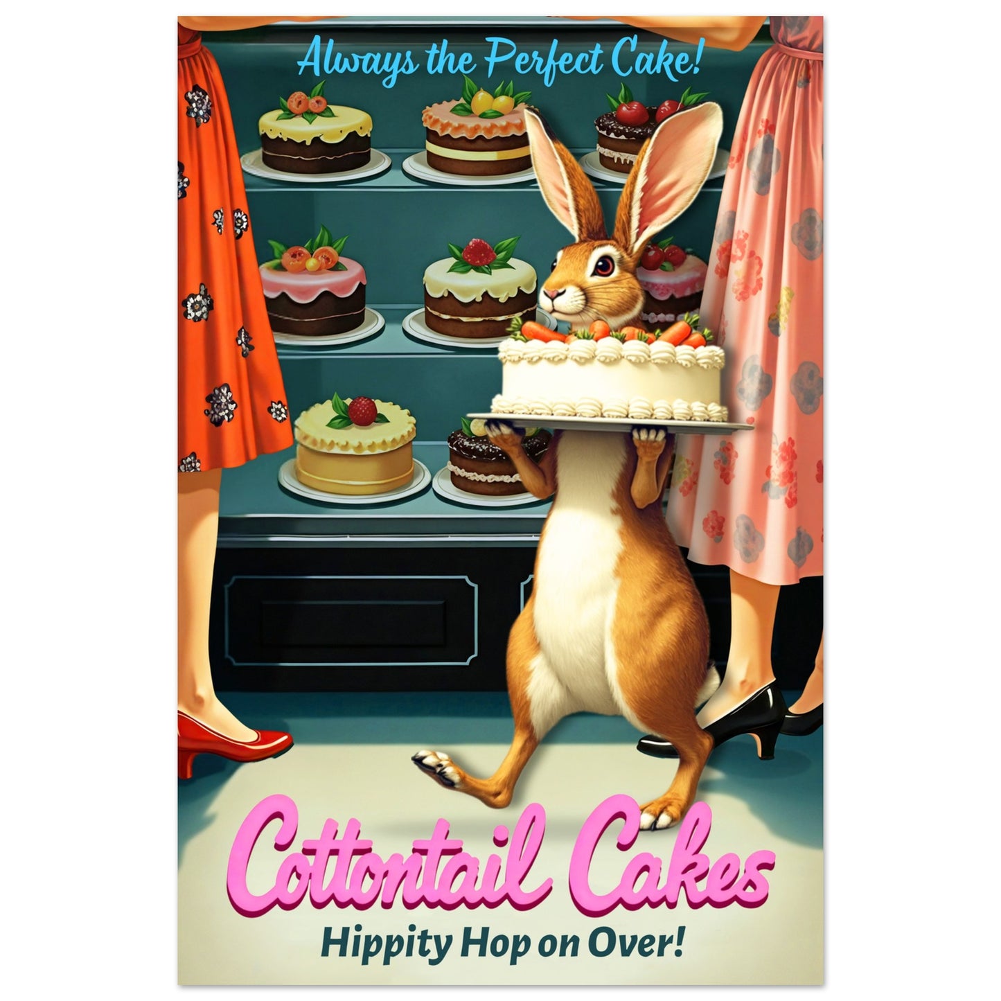 Cottontail Cakes 1950s Rabbit Art Print 40x60 cm 16x24″ Premium Matte Poster