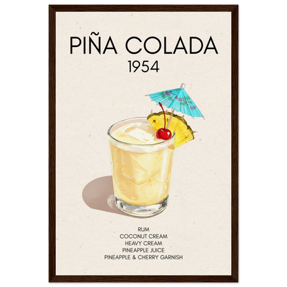 Pina Colada Cocktail Bar Poster Print Dark Brown Wood Frame 30x45 cm 12x18″ Museum-Quality Matte Paper Wooden Framed Poster