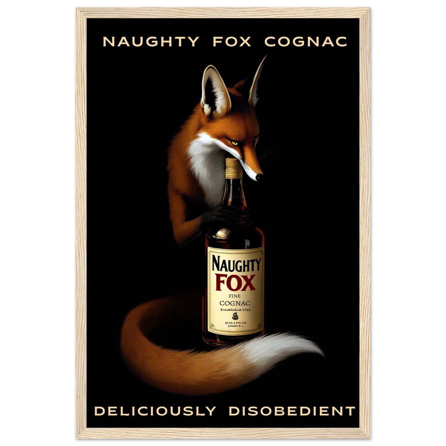 Fox Cognac Cocktail Bar Art Print Light Wood Frame 30x45 cm 12x18″ Classic Matte Paper Wooden Framed Poster