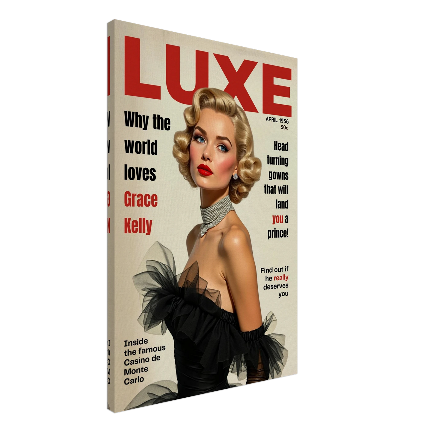 Grace Kelly Hollywood Glam Magazine Art Print No Frame 60x90 cm 24x36″ Gallery Wrapped Canvas