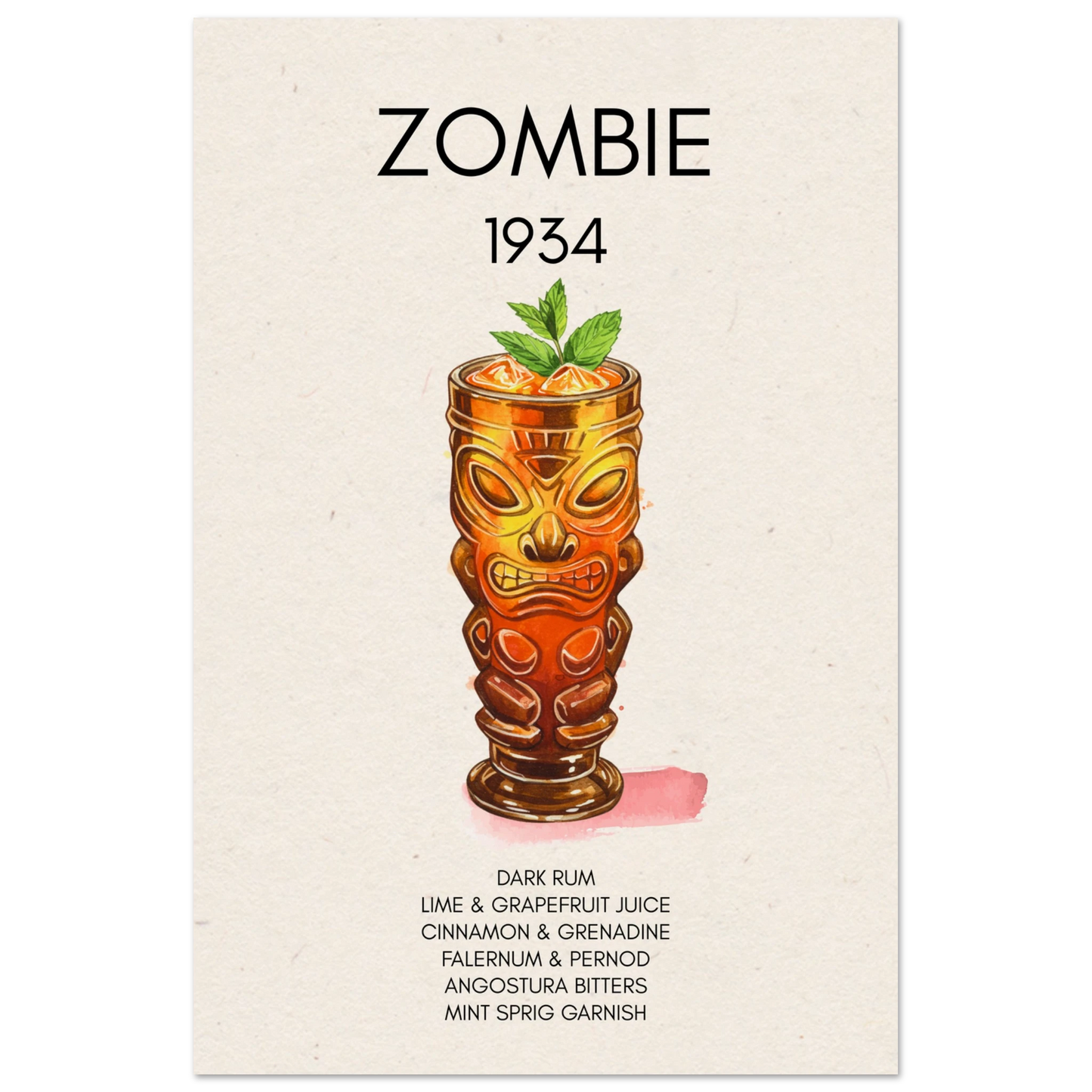 Zombie Tiki Cocktail Bar Poster Print No Frame 60x90 cm 24x36″ Museum-Quality Matte Paper Poster