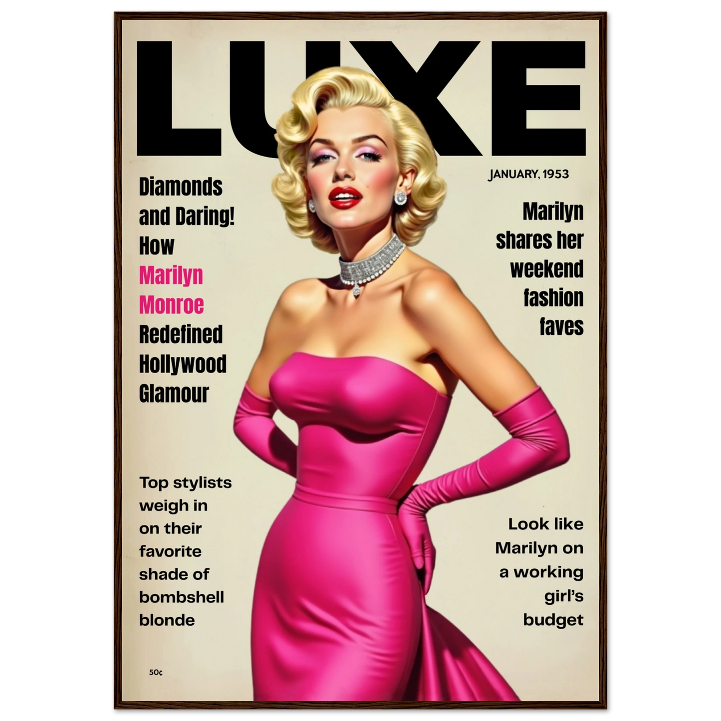 Marilyn Monroe Old Hollywood Art Print Dark Brown Wood Frame 70x100 cm 28x40″ Premium Matte Paper Wooden Framed Poster