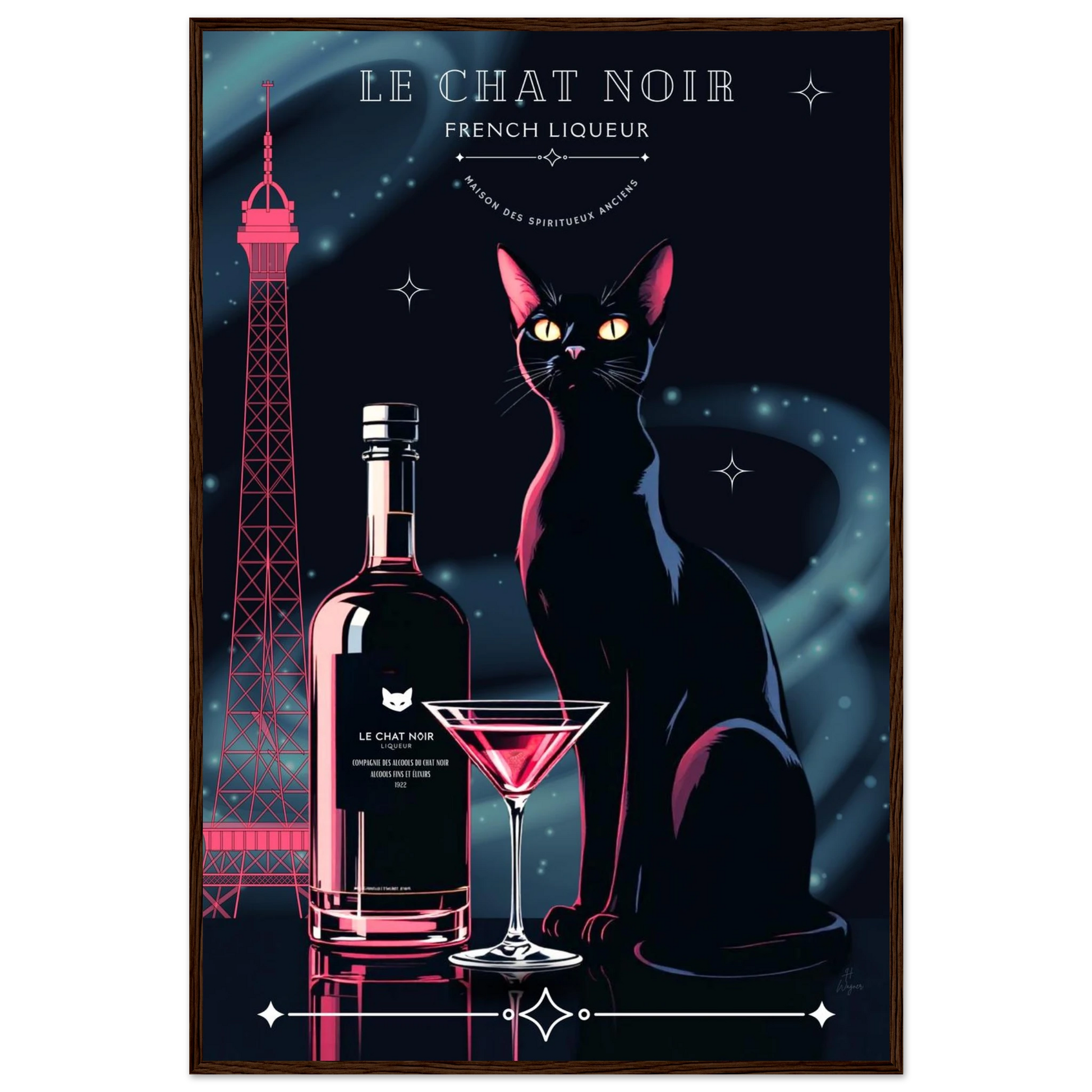 Art Deco Le Chat Noir French Black Cat Art Print 60x90 cm 24x36″ Premium Matte Paper Wooden Framed Poster Dark wood frame