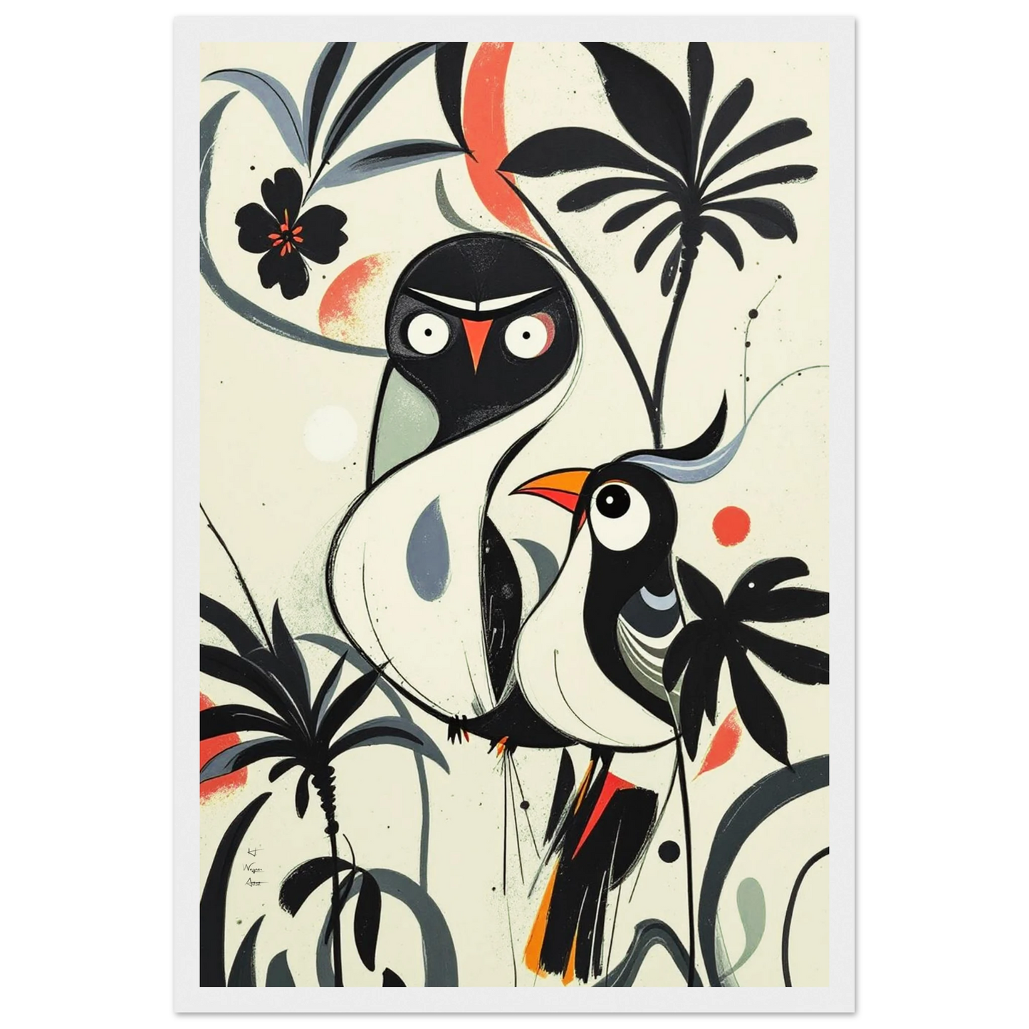 Abstract Bird Modern Tropical Art Print White Wood Frame 30x45 cm 12x18″ Premium Matte Paper Wooden Framed Poster