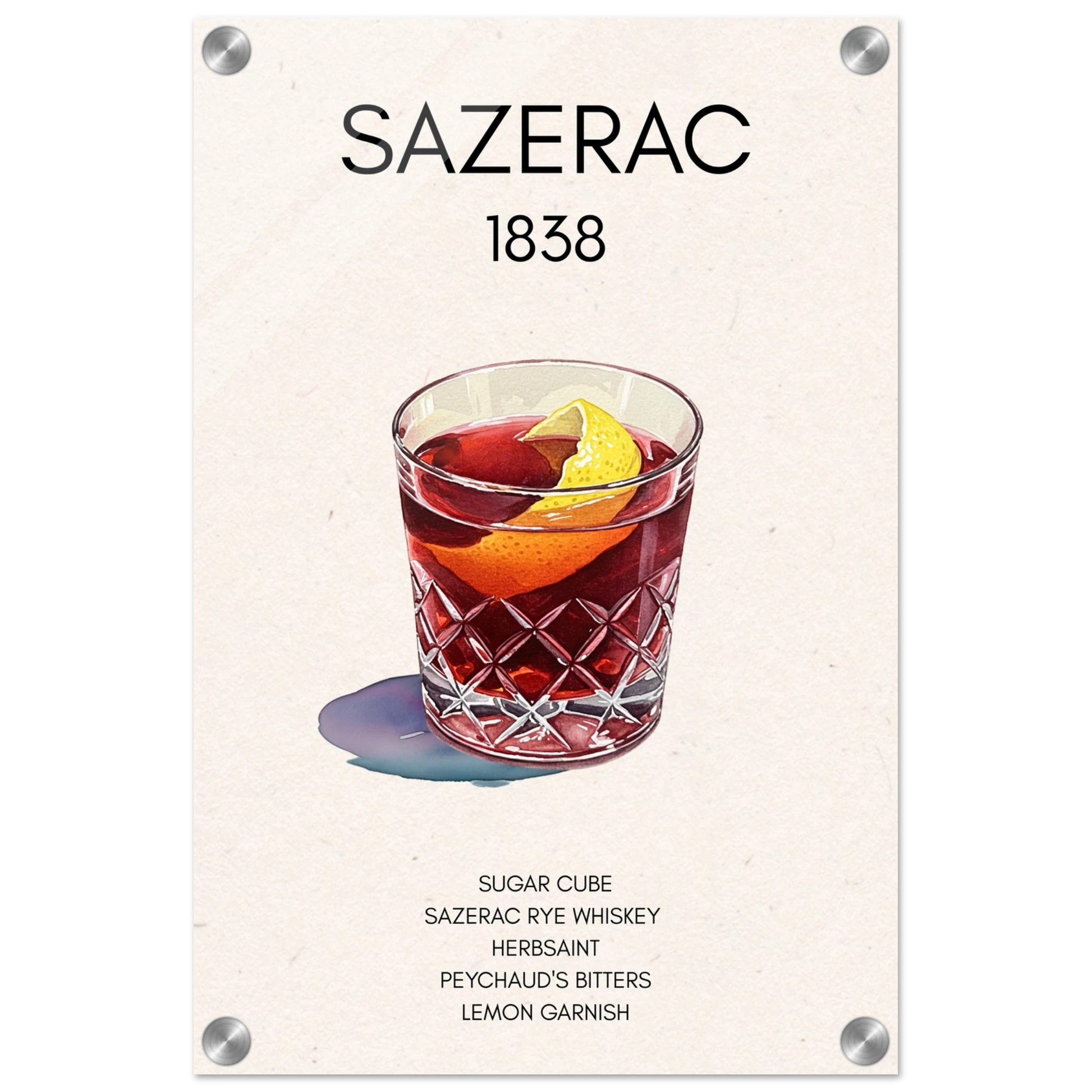Sazerac Cocktail Bar Art Print No Frame 30x45 cm 12x18″ Sleek Acrylic Print