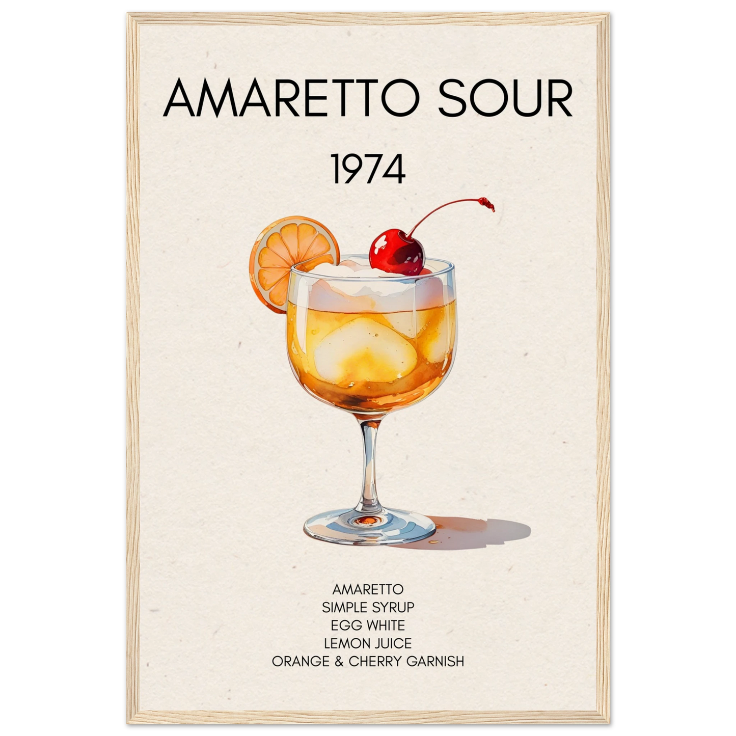 Amaretto Sour Cocktail Bar Art Print Light Wood Frame 40x60 cm 16x24″ Museum-Quality Matte Paper Wooden Framed Poster