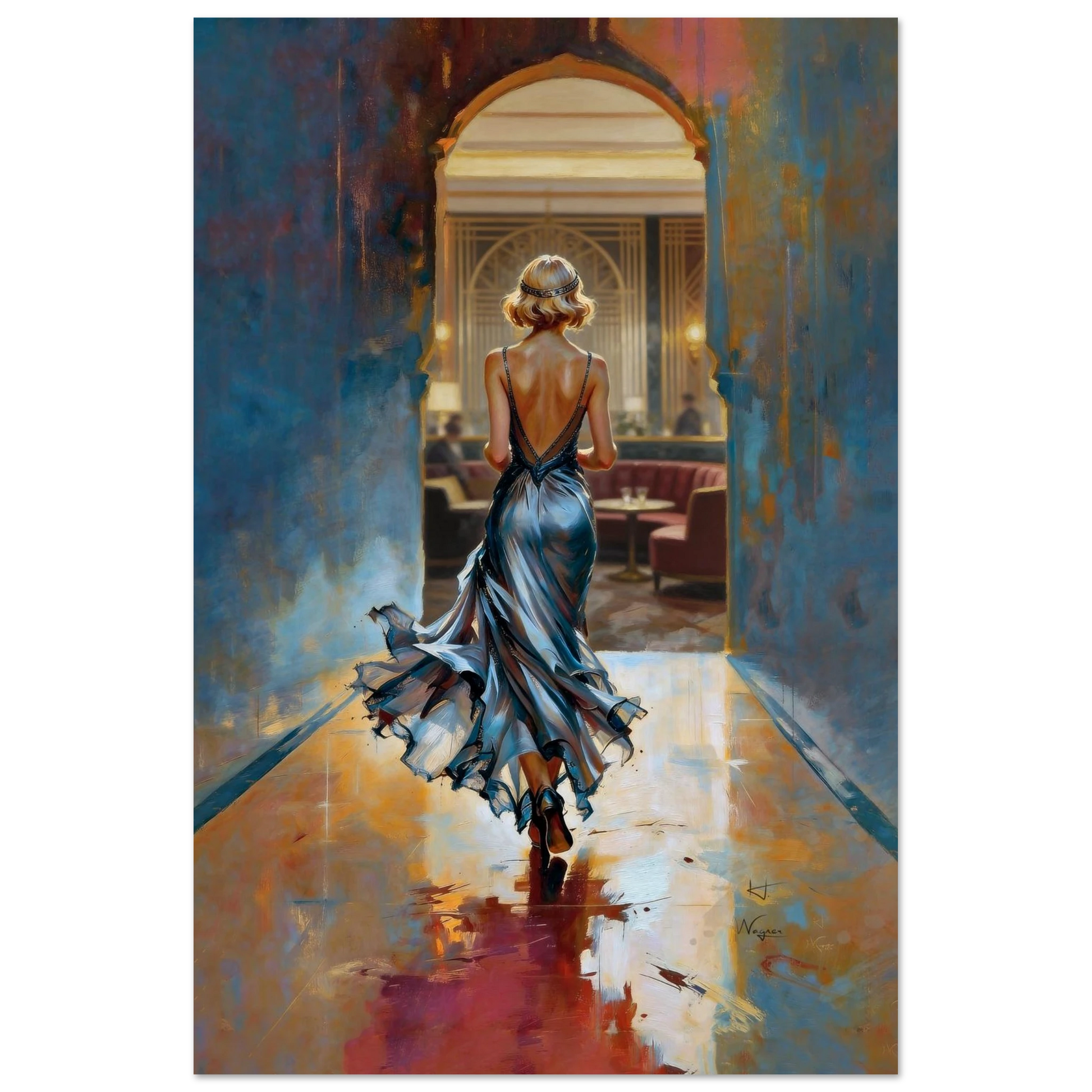 1920s Speakeasy Gatsby Flapper Art Deco Print 30x45 cm 12x18″ Framed Canvas Dark Brown Wood Frame