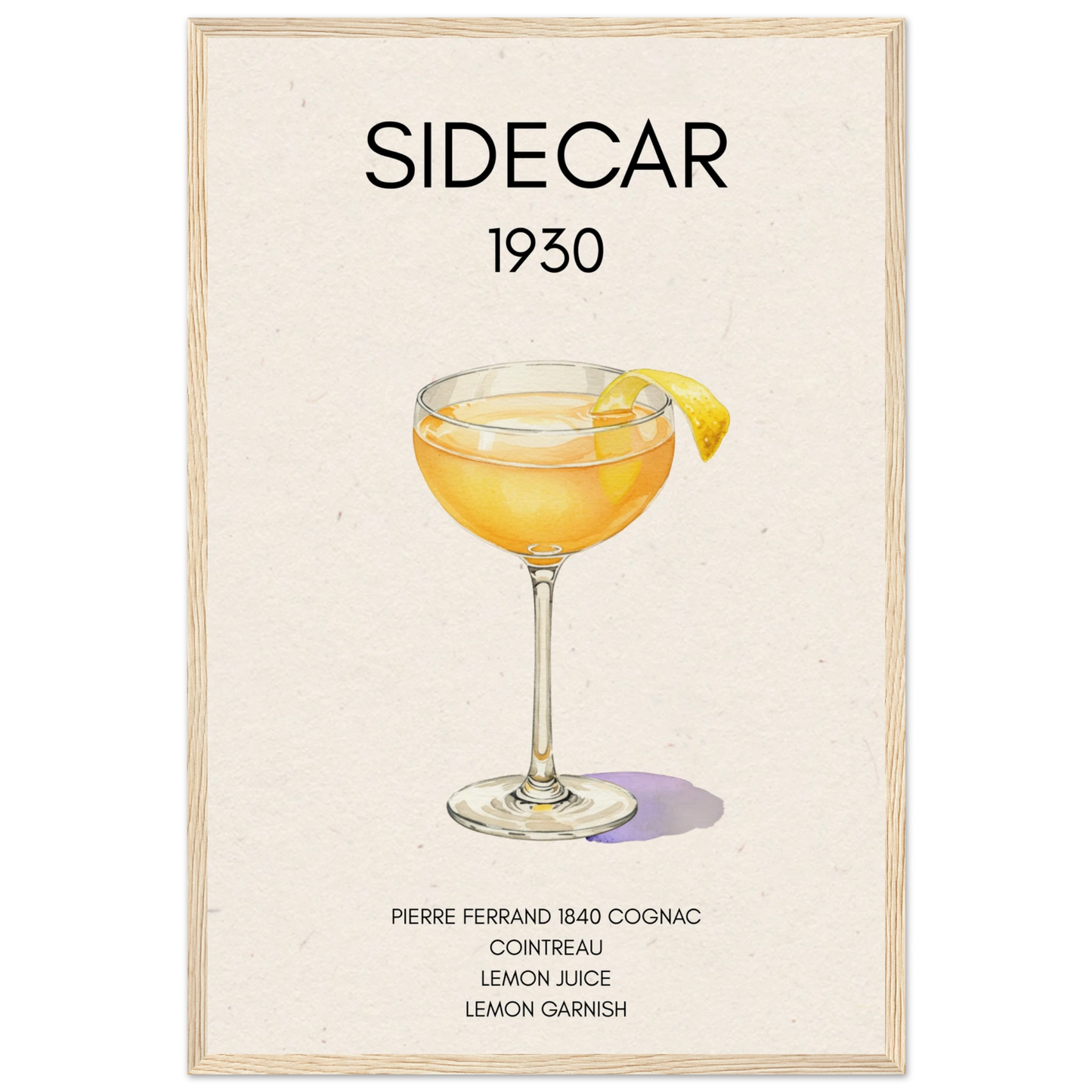 Sidecar Cocktail Bar Poster Print Light Wood Frame 40x60 cm 16x24″ Museum-Quality Matte Paper Wooden Framed Poster