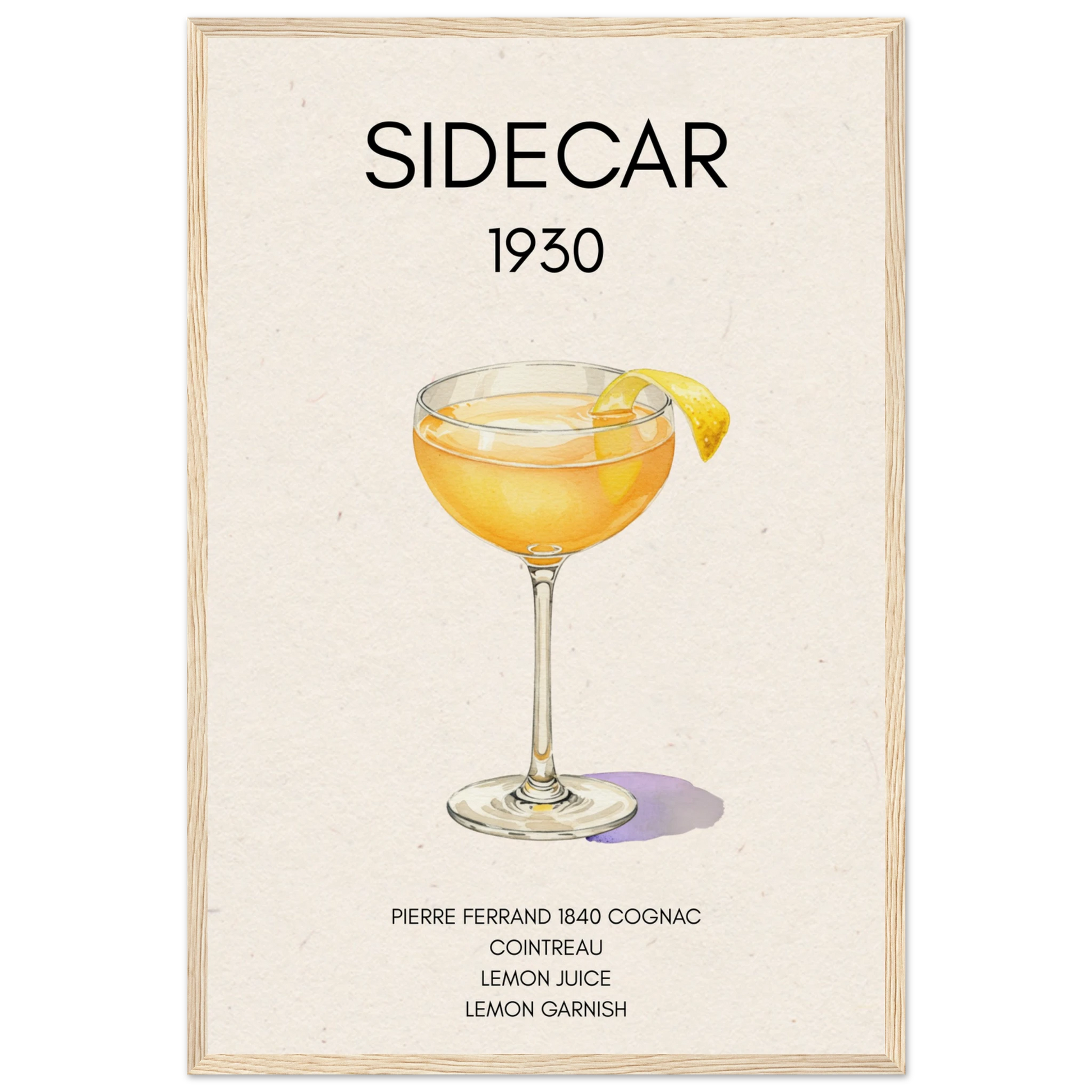 Classic Sidecar Cocktail Bar Art Print Light Wood Frame 40x60 cm 16x24″ Museum-Quality Matte Paper Wooden Framed Poster