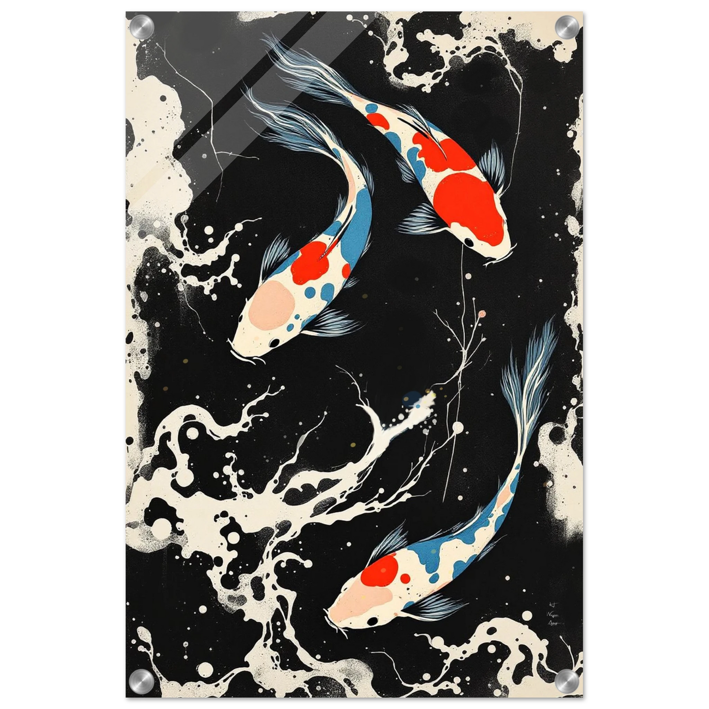 Modern Black White Koi Fish Ocean Art Print 40x60 cm 16x24″ Sleek Acrylic Print No Frame