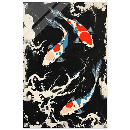Modern Black White Koi Fish Ocean Art Print 40x60 cm 16x24″ Sleek Acrylic Print No Frame