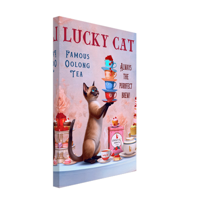 Siamese Lucky Cat Vintage Tea Art Print 30x45 cm 12x18″ Gallery Wrapped Canvas No Frame