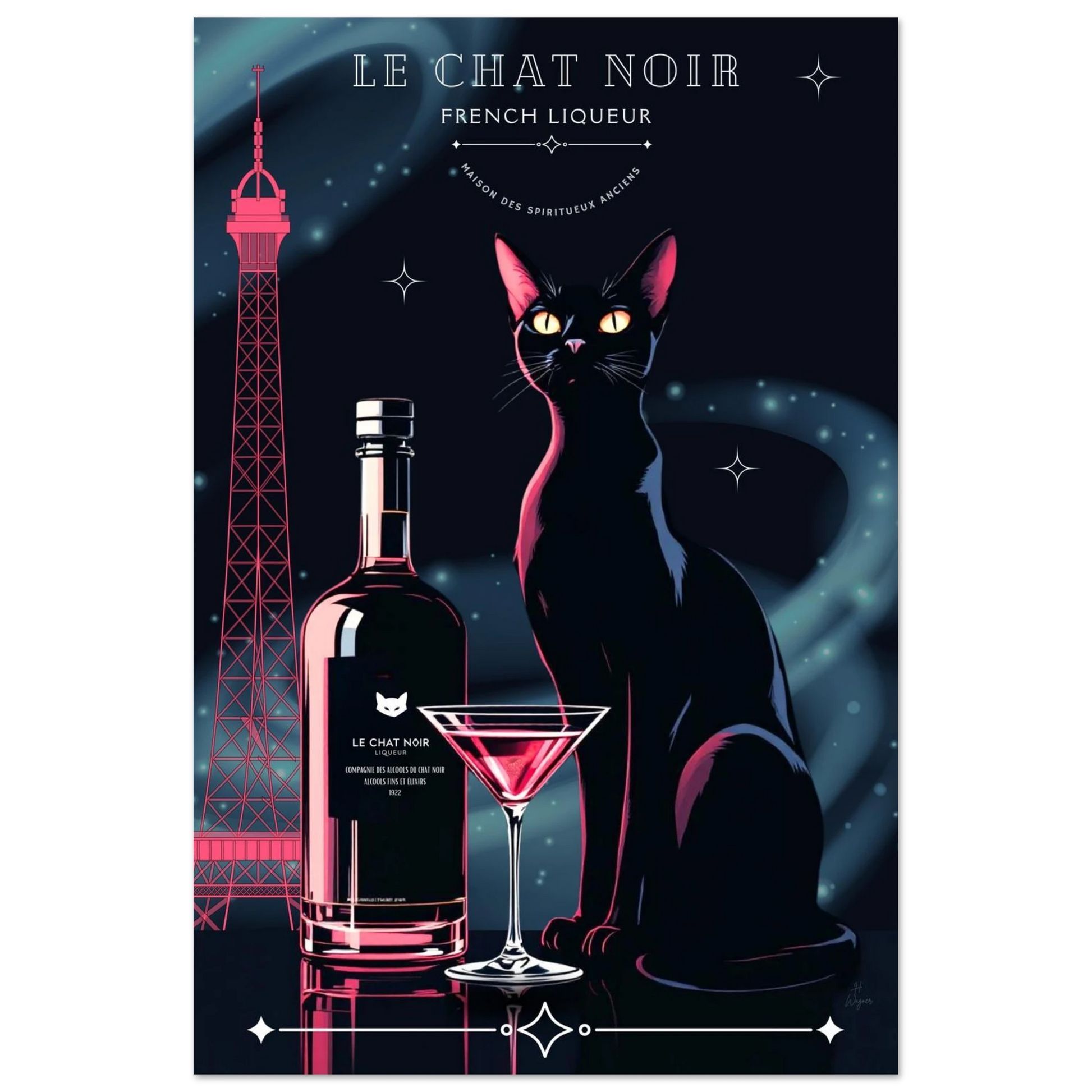 Art Deco Le Chat Noir French Black Cat Art Print 40x60 cm 16x24″ Classic Matte Paper Poster No Frame