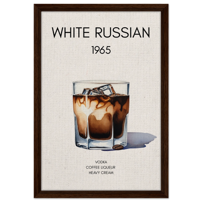 White Russian Cocktail Bar Art Print Dark Brown Wood Frame 40x60 cm 16x24″ Framed Canvas