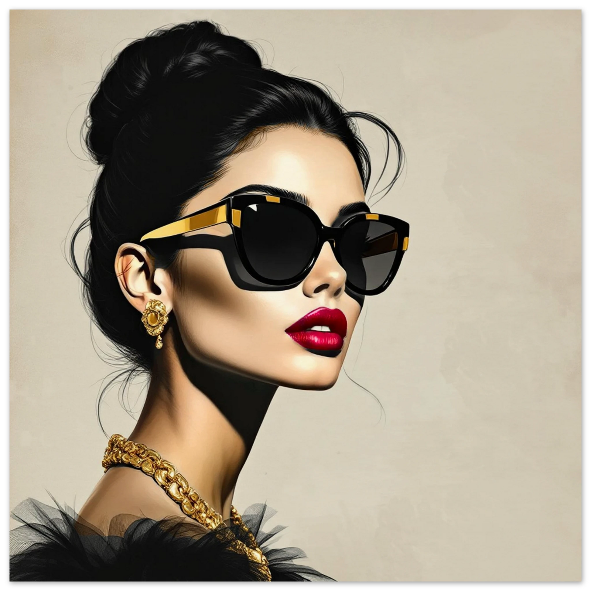 Golden Girl Chic Runway Model Art Print 40x40 cm 16x16″ Museum-Quality Matte Paper Poster