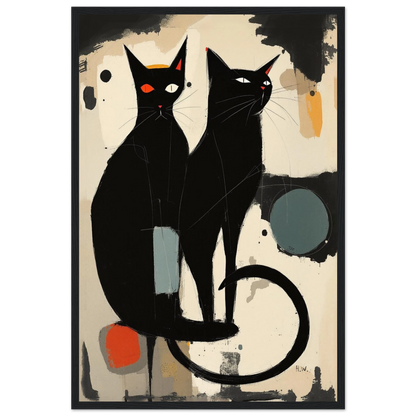 Abstract Crazy Cat Duo Art Print Black Wood Frame 40x60 cm 16x24″ Premium Matte Paper Wooden Framed Poster
