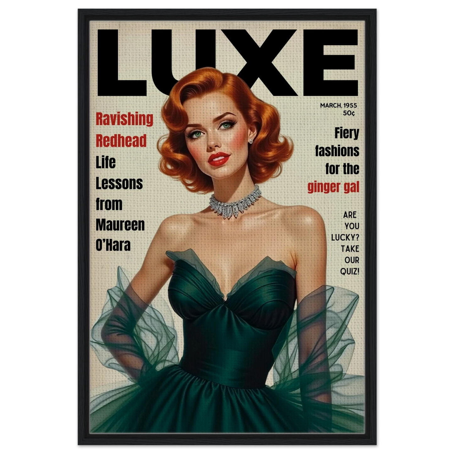 Maureen O'Hara Vintage Fashion Art Poster Print Black Wood Frame 60x90 cm 24x36″ Framed Canvas