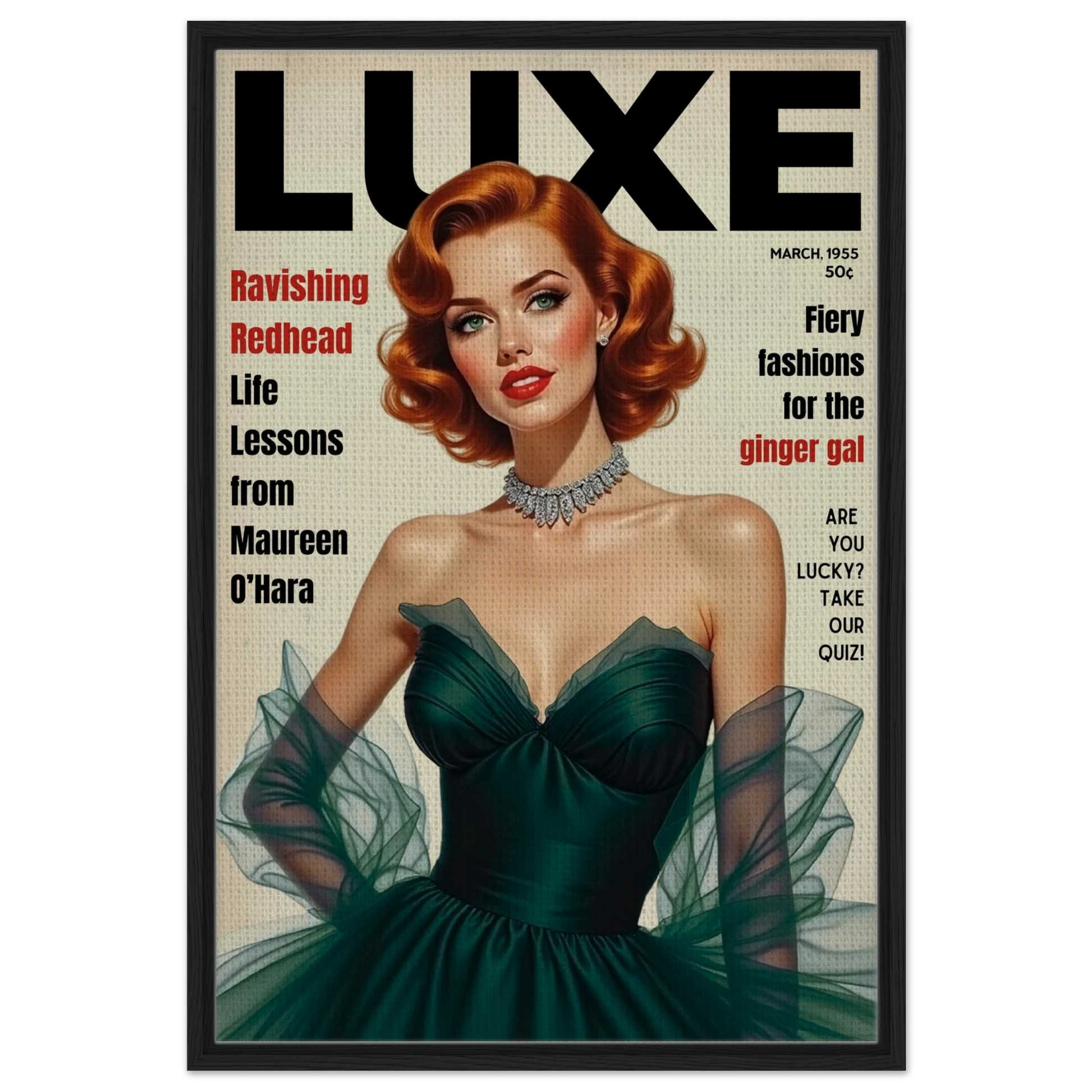 Maureen O'Hara Vintage Fashion Art Poster Print Black Wood Frame 60x90 cm 24x36″ Framed Canvas