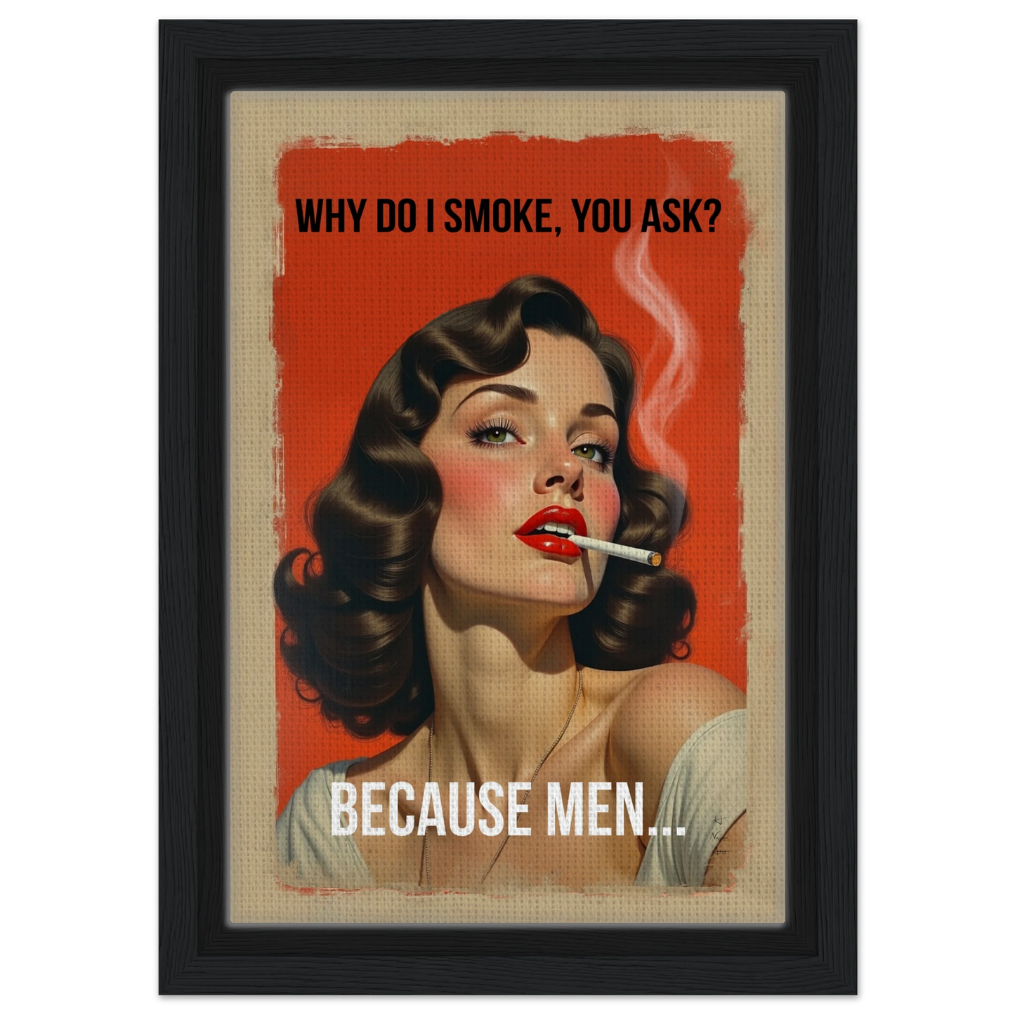 Retro Smoking Pin-Up Girl Art Print Black Wood Frame 20x30 cm 8x12″ Framed Canvas