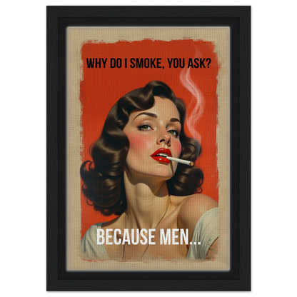 Retro Smoking Pin-Up Girl Art Print Black Wood Frame 20x30 cm 8x12″ Framed Canvas