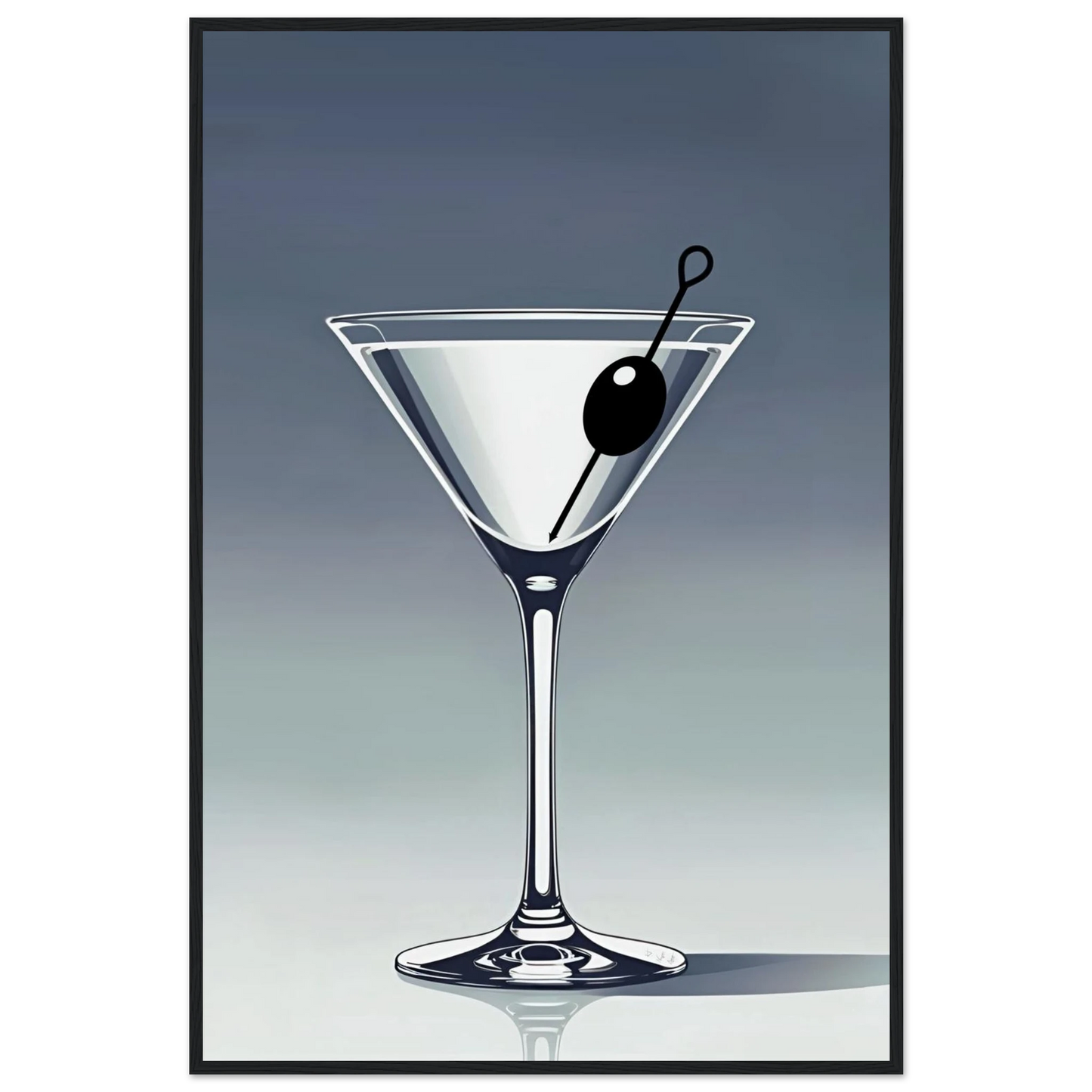 Retro Martini Cocktail Bar Art Print 60x90 cm 24x36″ Classic Matte Paper Wooden Framed Poster Black Wood Frame