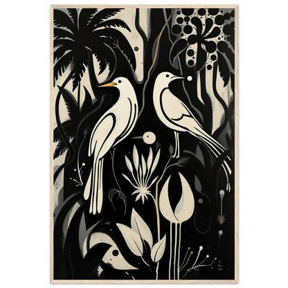 Black & White Minimalist Bird Art Print Light Wood Frame 60x90 cm 24x36″ Museum-Quality Matte Paper Wooden Framed Poster