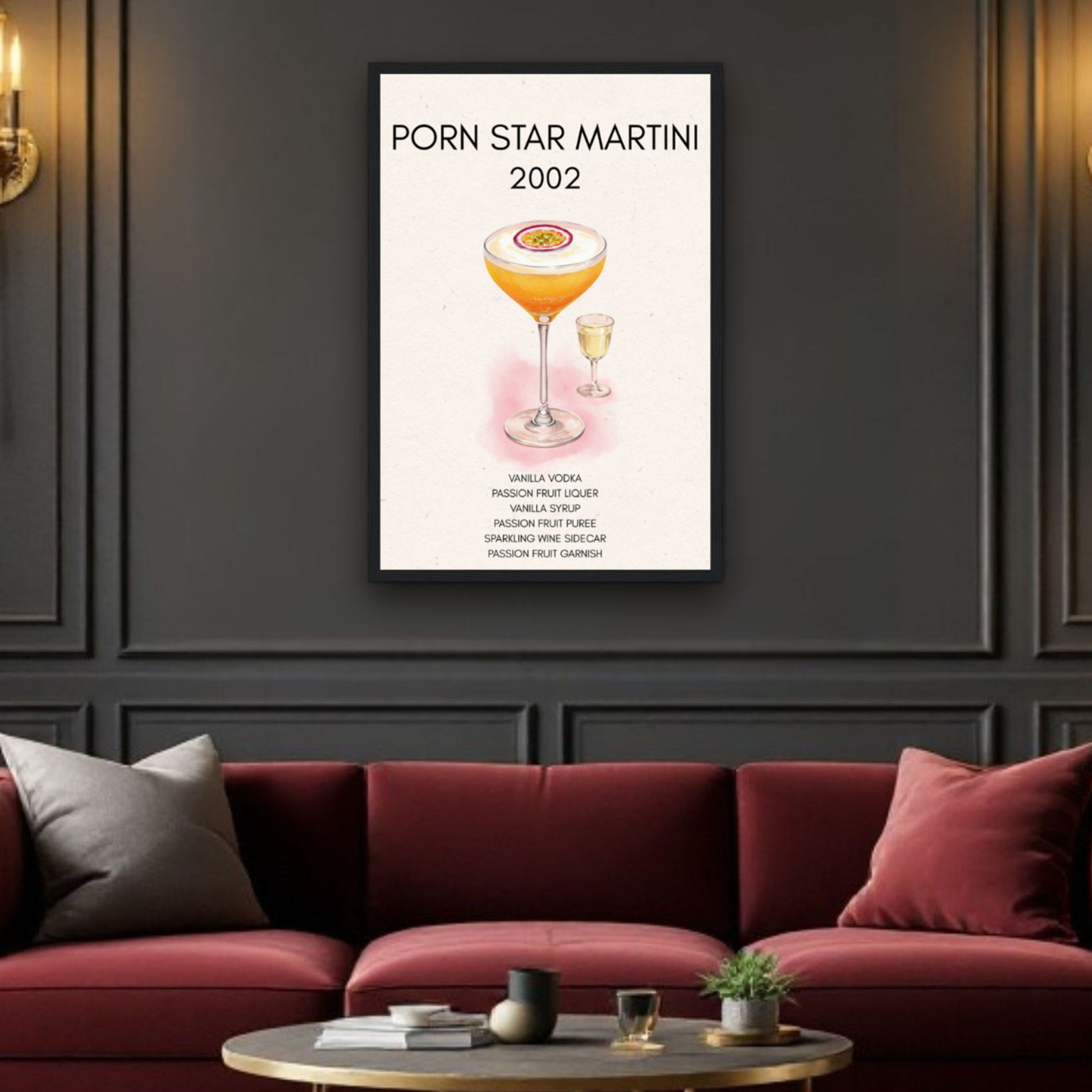 Porn Star Martini Cocktail Bar Poster Print Black Wood Frame 40x60 cm 16x24″ Museum-Quality Matte Paper Wooden Framed Poster