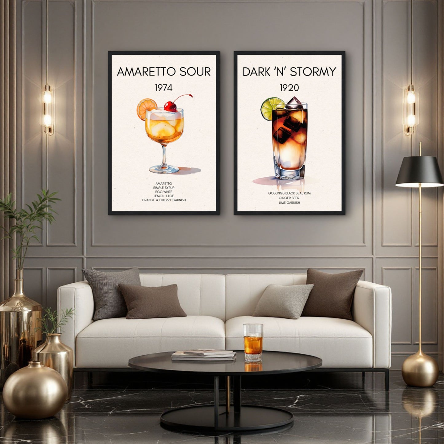 Amaretto Sour Cocktail Bar Art Print No Frame 40x60 cm 16x24″ Gallery Wrapped Canvas