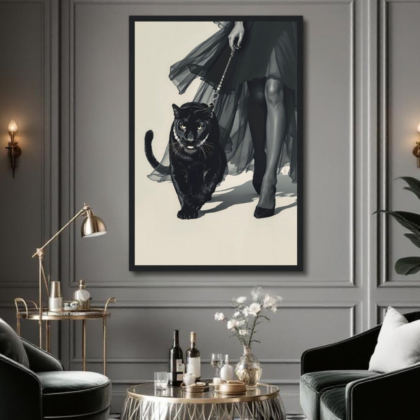 Retro Fashion Model Panther Art Print