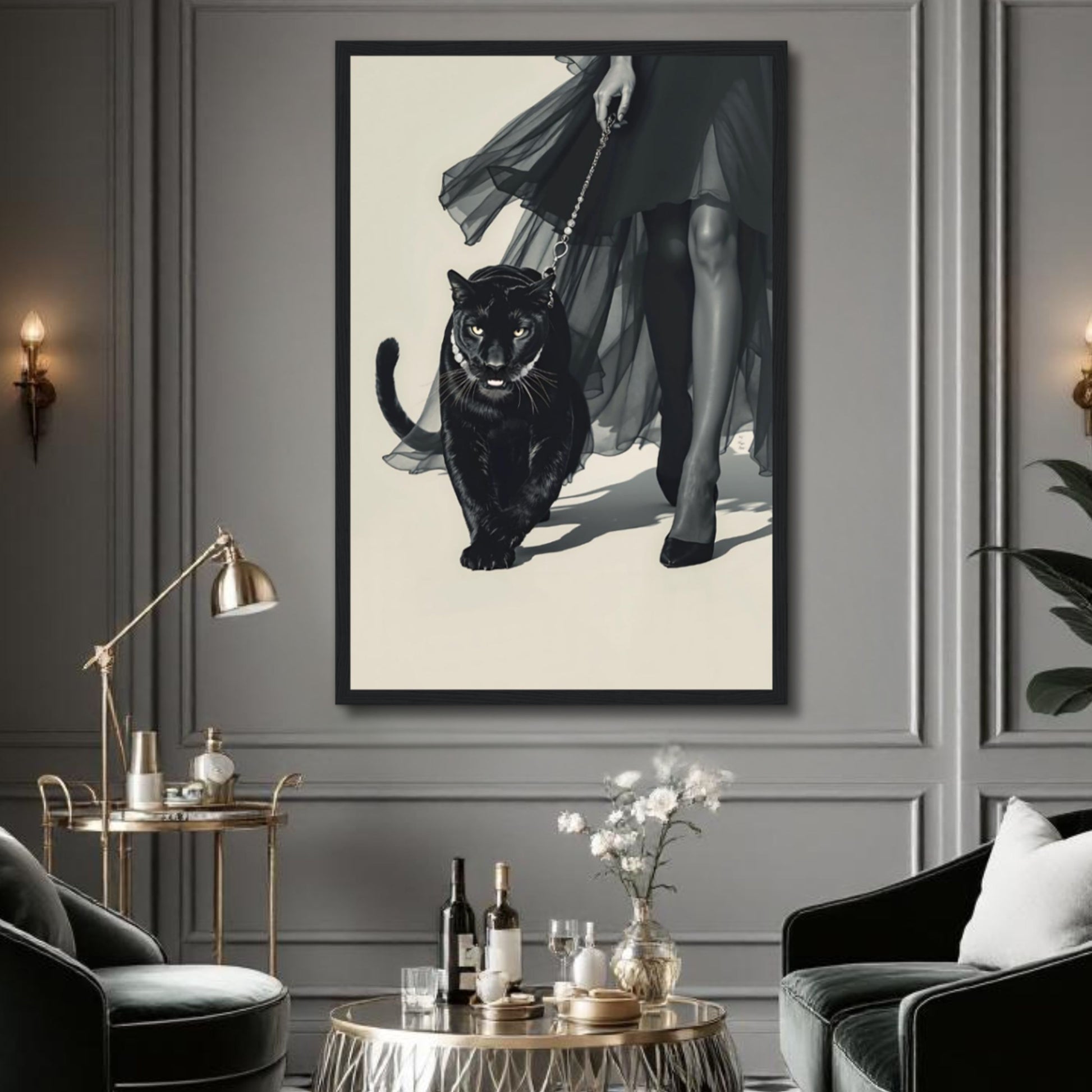 Retro Fashion Model Panther Art Print