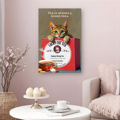 Tabby Lucky Cat Tea Vintage Kitchen Art Print