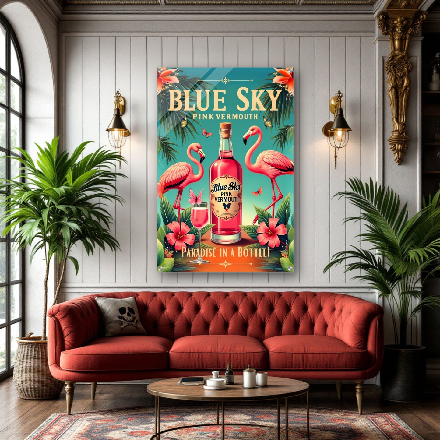 Vintage Pink Flamingo Tiki Bar Art Print