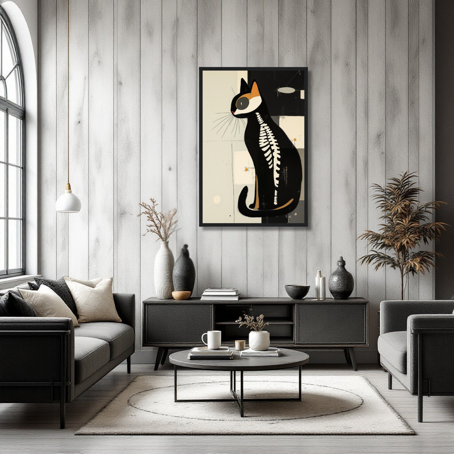 Modern Cat Skeleton Abstract Art Poster Print