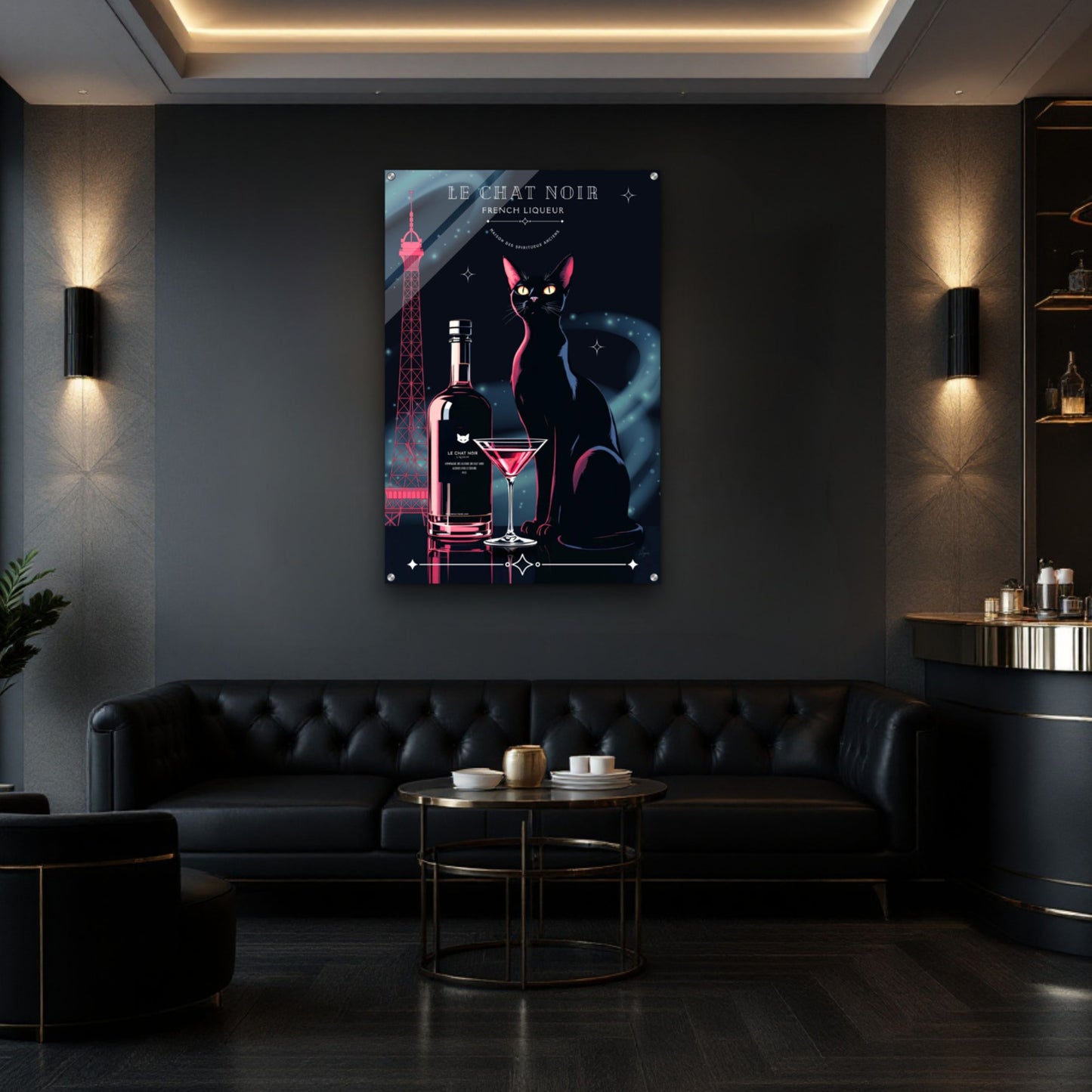 Art Deco Le Chat Noir French Black Cat Art Print 30x45 cm 12x18″ Museum-Quality Matte Paper Wooden Framed Poster White frame
