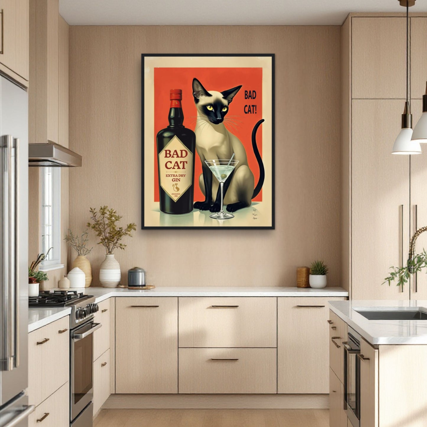 Siamese Cat Gin Martini Cocktail Art Print