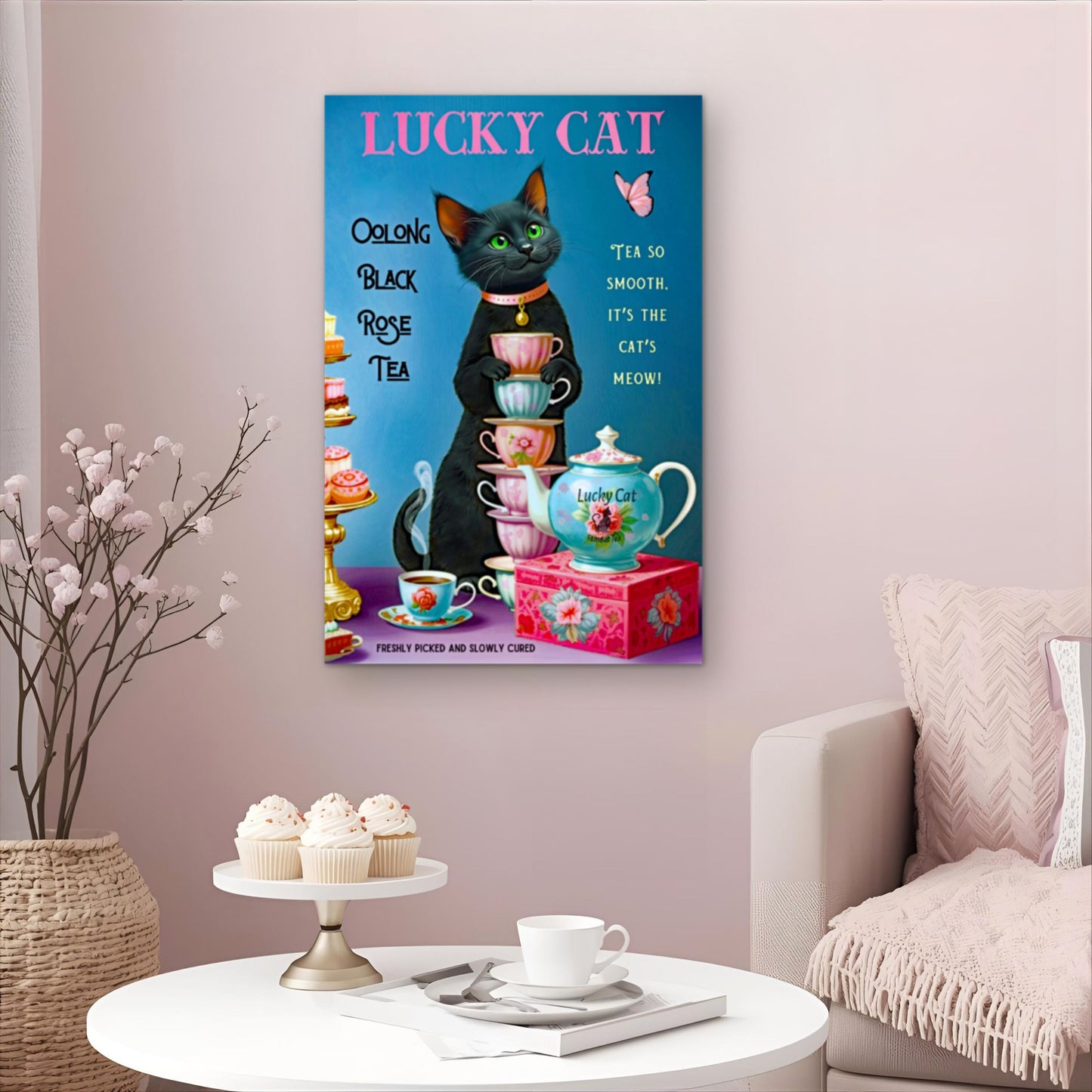 Lucky Cat Vintage Oolong Tea Art Print 30x45 cm 12x18″ Premium Matte Paper Poster No Frame