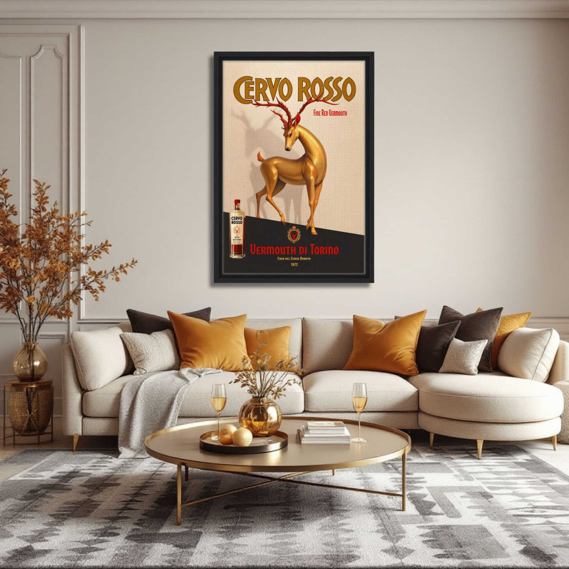 Art Deco Golden Deer Cocktail Bar Poster Print
