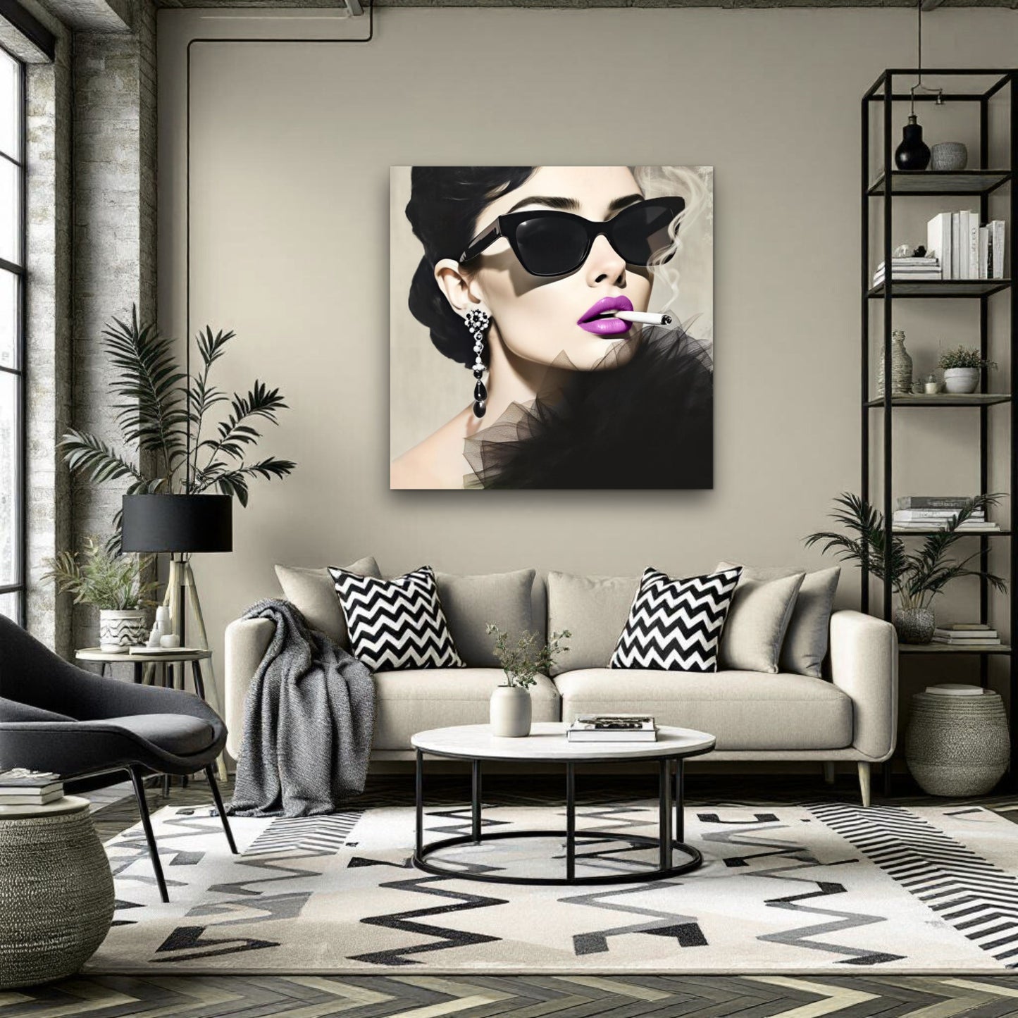 Smoking Girl Retro Fashion Model Art Print