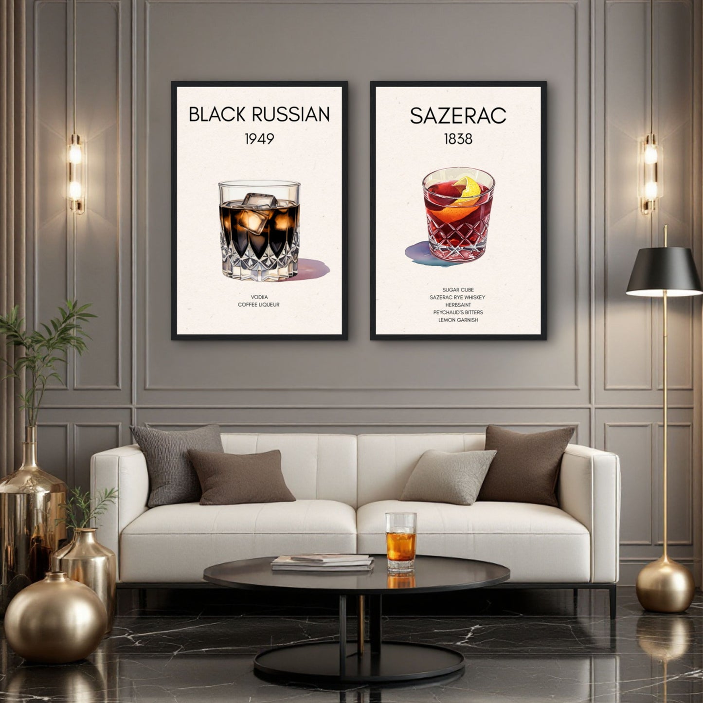 Black Russian Cocktail Bar Art Poster Print Light Wood Frame 60x90 cm 24x36″ Framed Canvas
