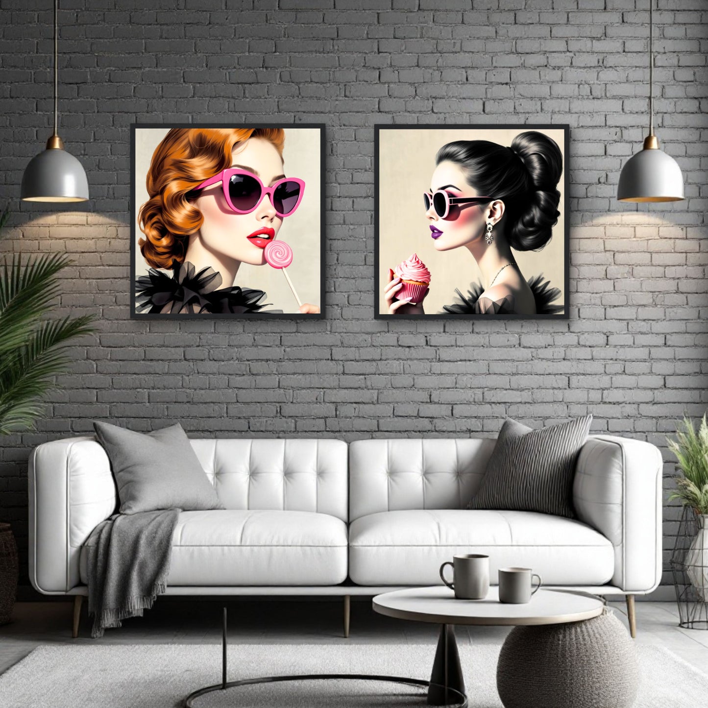 Retro Glam Fashion Model Lollipop Art Print Gallery Wrapped Canvas 30x30 cm 12x12″